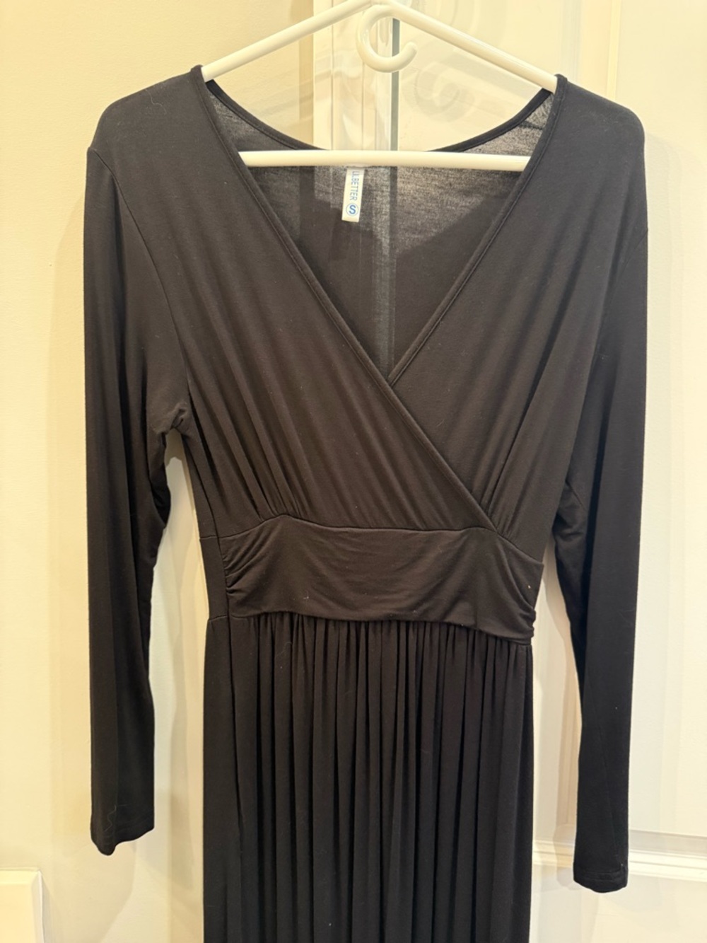 Sleek Black Long-Sleeve Wrap Maxi Dress